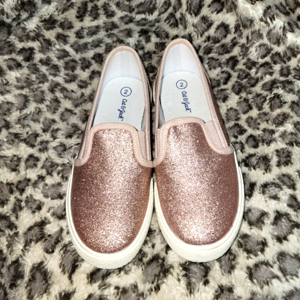Girls Rose Gold Slip On Sneakers